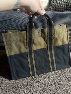 Hermes Two-Tone Olive and Black Canvas Tote